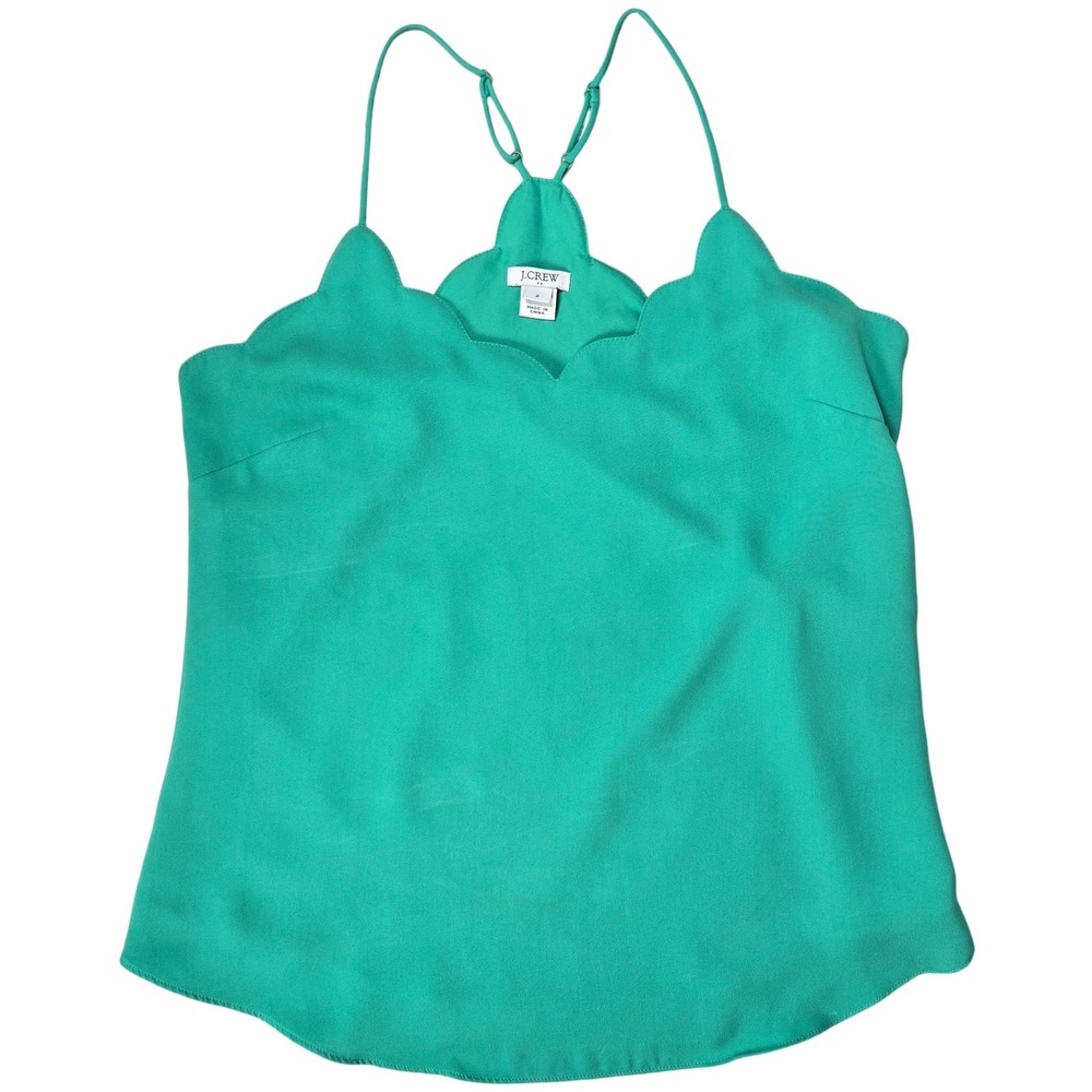 J. Crew‎ Factory Scalloped Cami Tank Top Teal Green Women's 2 Polyester Lined
